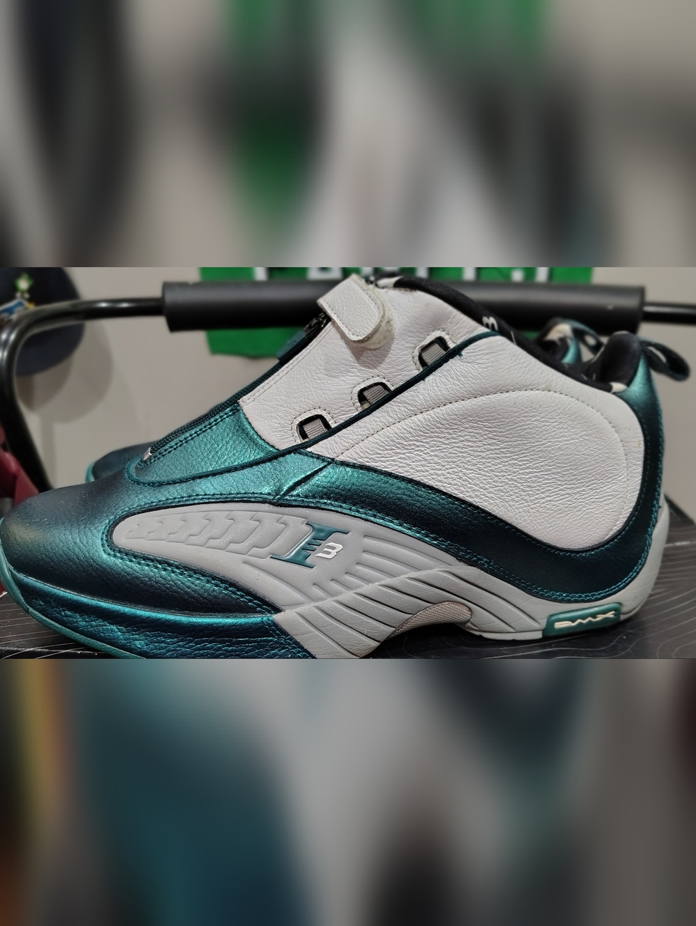 Reebok Answer IV "The Tunnel" sneakers in a deep teal, white, and grey colorway - Picture 4 of 8
